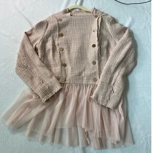 Willow & Clay Pink Tweed Tulle Peplum Jacket Lace Up Back Womens Large Old Money